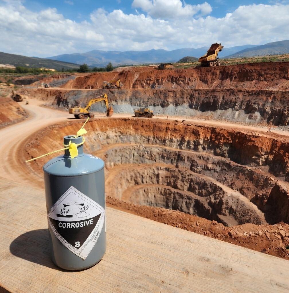 Open pit mine with AsydeX Labs chemical container
