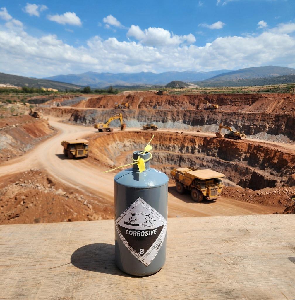 mercury cylinder placed at a platform used for mining