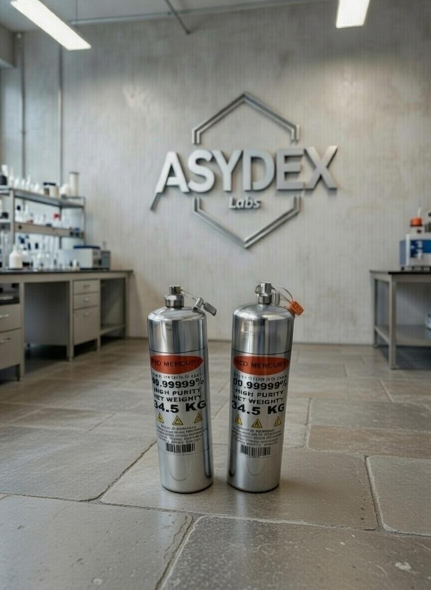 two cylinders filled with red mercury