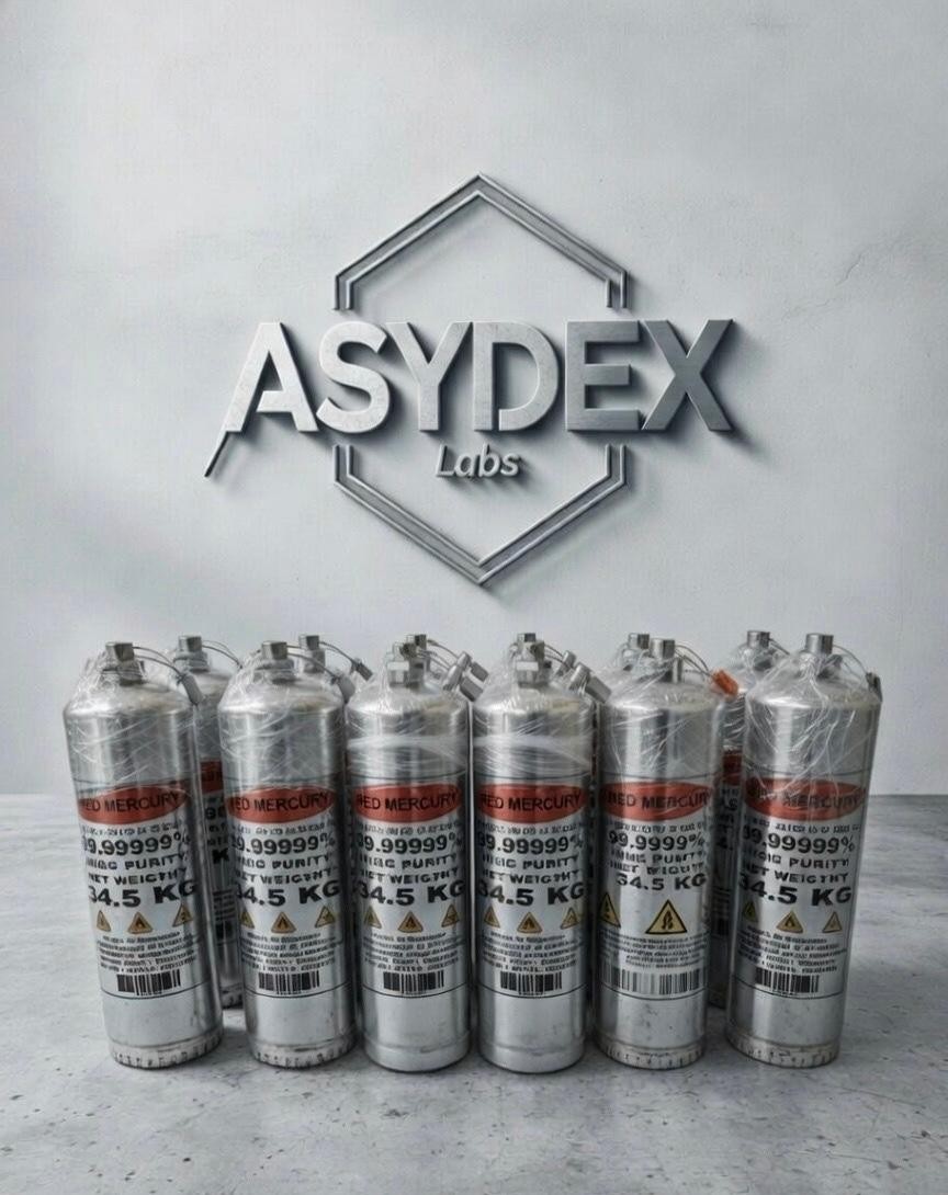 liquid red mercury cylinders ready to dispatch